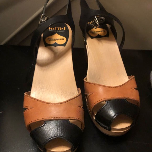 Swedish Handmade Hasbeens Toffel leather wooden clogs Size 41 - Picture 2 of 12
